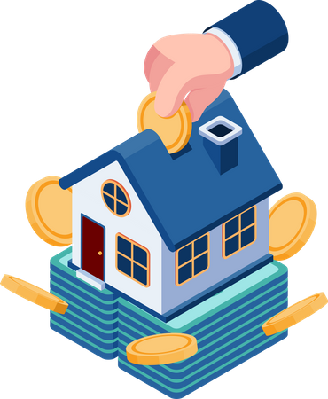 Businessman Hand Insert Coin Into House Buying a House and Real Estate Investment  Illustration