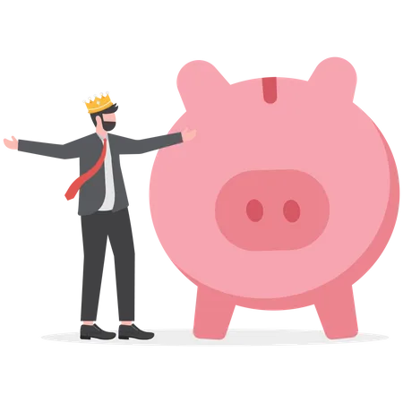 Best Investment Winning Pension Fund Or Bargain Stock Picking With High Return Safety Deposit Saving For Retirement Concept Businessman Hand Offer Shinny Pink Piggy Bank With Golden King Crown Illustration