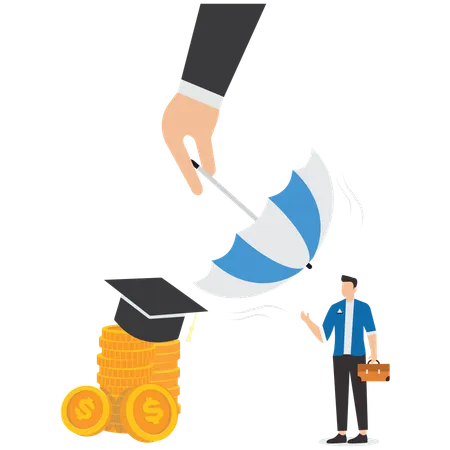 Businessman hand protect graduation cap and its owner from financial difficulties  Illustration