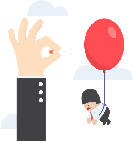 Businessman hand pushing needle to pop the balloon of his rival Illustration