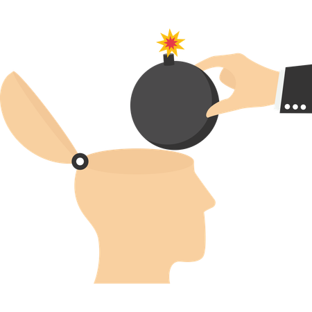 Businessman hand put a bomb to explode the brain human  Illustration