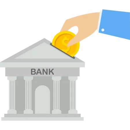 Businessman hand putting dollar coin in investment bank  Illustration