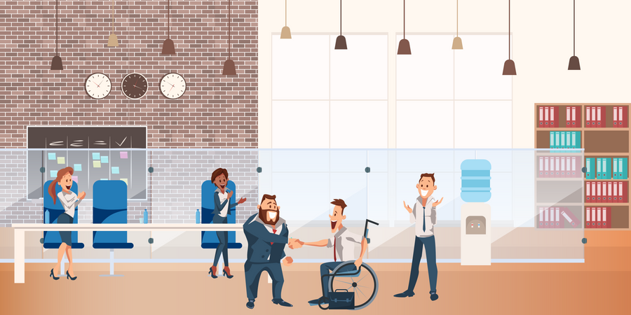 Businessman hand shaking with handicap male employee Illustration
