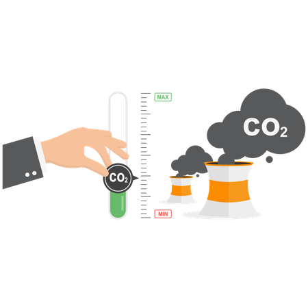 Businessman hand using slider on control panel and reduces carbon emissions  Illustration