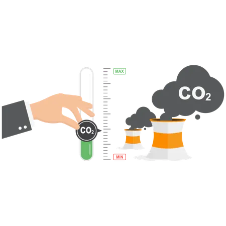 Businessman hand using slider on control panel and reduces carbon emissions  Illustration