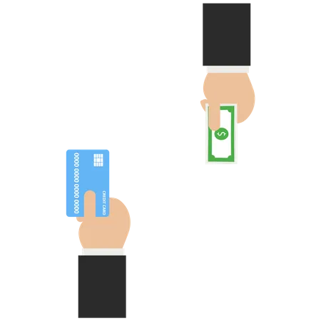 Businessman hand with credit card and cash back  Illustration