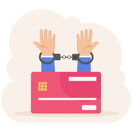 Businessman hand with credit card debt hand chained  Illustration