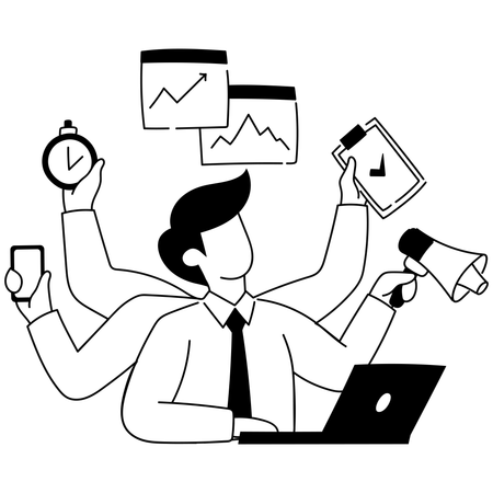 Businessman handles multiple tasks together  Illustration