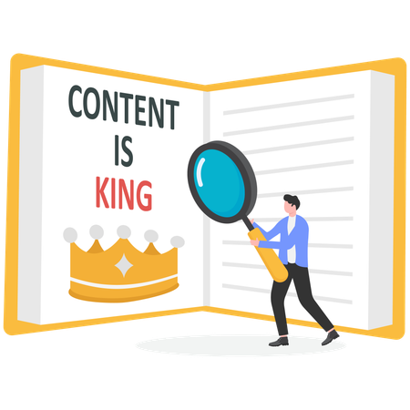 Businessman hands open book with caption CONTENT IS KING  Illustration
