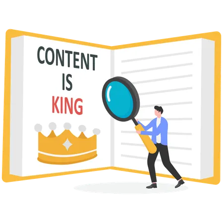 Businessman hands open book with caption CONTENT IS KING  Illustration