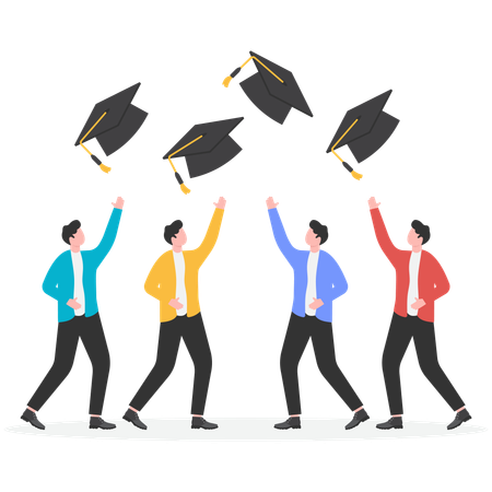 Businessman hands throwing graduation hat in air  Illustration