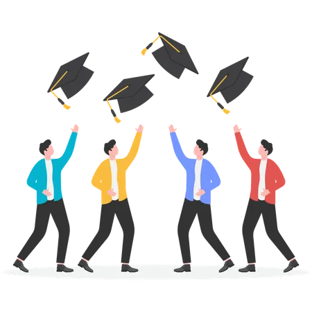 Businessman hands throwing graduation hat in air  Illustration