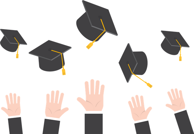 Businessman hands throwing graduation hat in the air Illustration