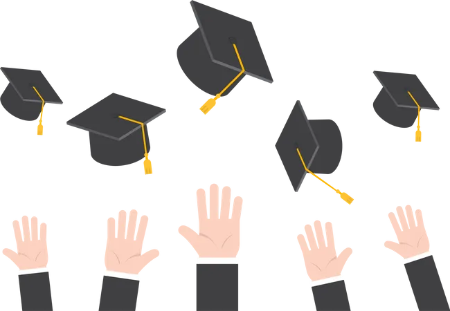 Businessman hands throwing graduation hat in the air  イラスト