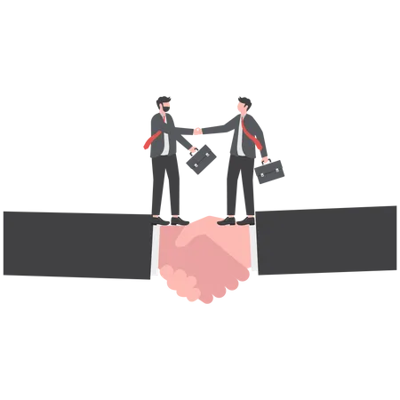 Negotiation For Business Winning Agreement Or Partnership Deal For Both Benefit Merger And Acquisition Professional Talk Concept Businessman Handshake With Success Negotiation Over Balance Seesaw Illustration