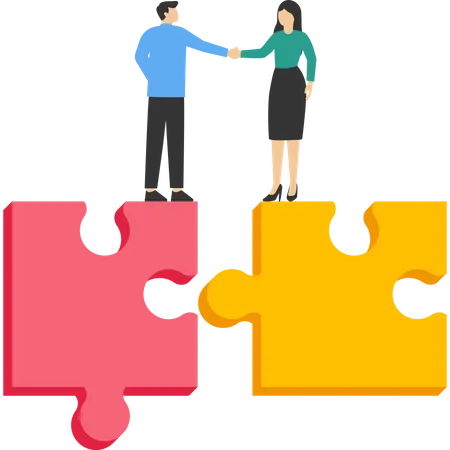 Businessman handshake matching jigsaw puzzle pieces  Illustration