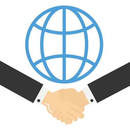 Businessman Handshake With Global Network Link Connection Vector Illustration In Flat Style Illustration