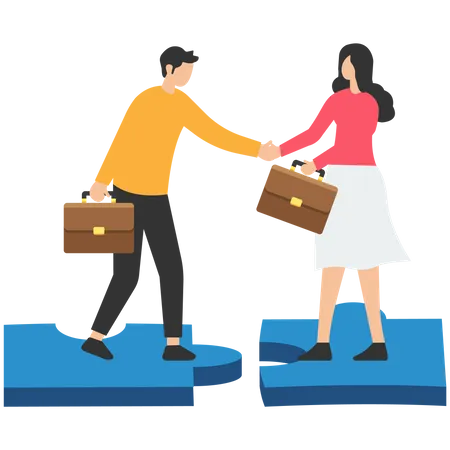 Businessman handshaking on jigsaw piece  Illustration