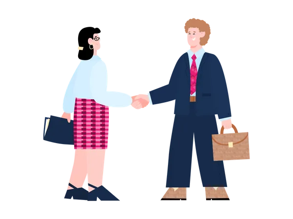 Businessman handshaking with Female employee Illustration
