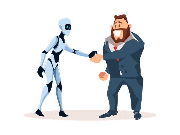 Businessman handshaking with robot employee  イラスト