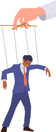 Businessman hanged on string controlled by employer puppeteer  イラスト