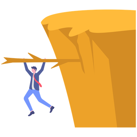 Businessman hanging from cliff  Illustration