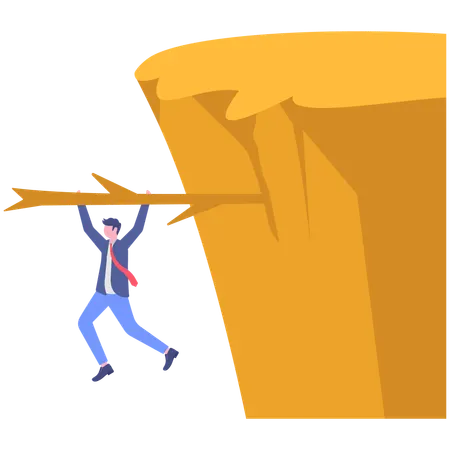 Businessman hanging from cliff  Illustration