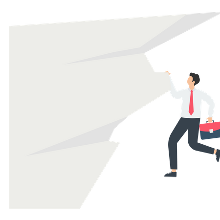 Businessman hanging on a cliff  Illustration