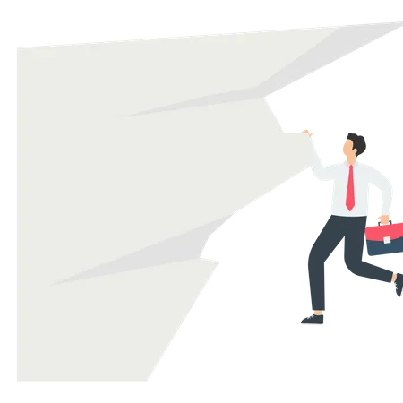 Businessman hanging on a cliff  Illustration