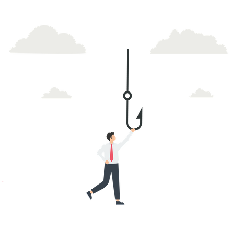 Businessman hanging on a fishing hook  Illustration