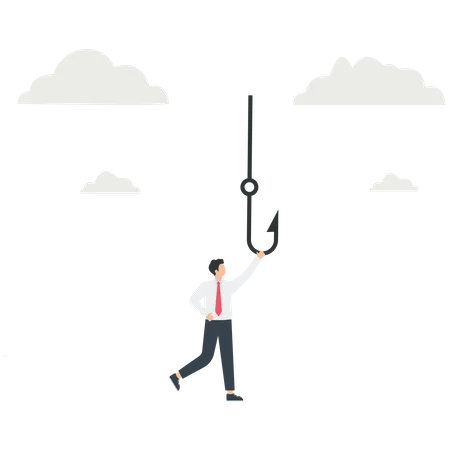 Businessman hanging on a fishing hook  Illustration