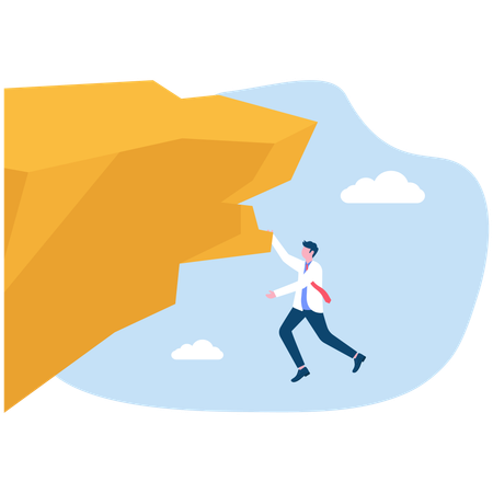 Businessman hanging on cliff  Illustration