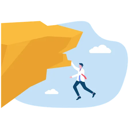 Businessman hanging on cliff  Illustration