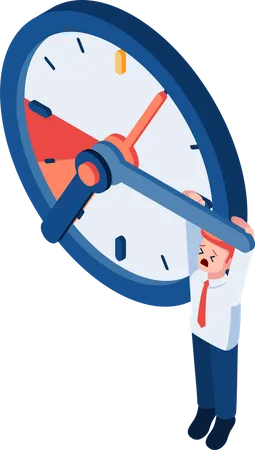 Businessman Hanging on Clock. Deadline and Time Management Concept.  Illustration