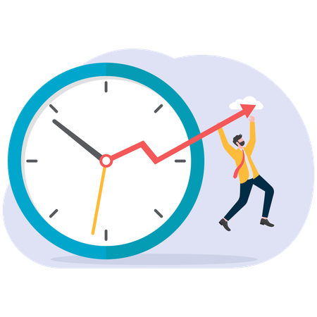 Businessman hanging on clock pointer  Illustration