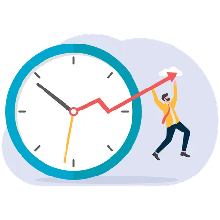 Businessman hanging on clock pointer  Illustration