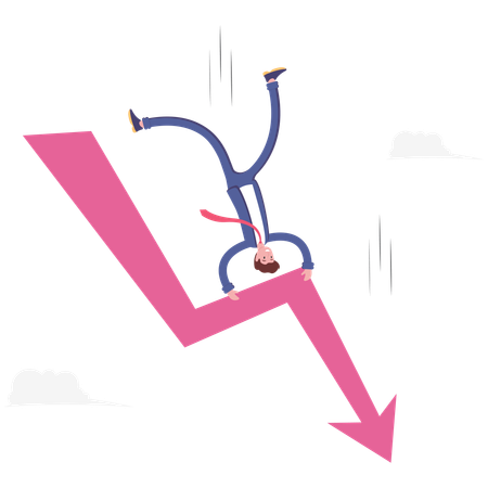 Businessman hanging on falling arrow  Illustration