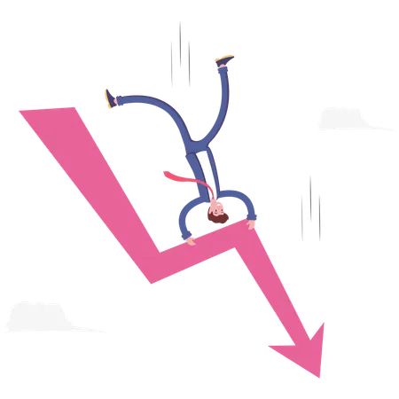 Businessman Hanging On Falling Arrow Vector Illustration Cartoon Illustration