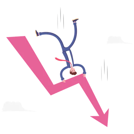 Businessman hanging on falling arrow  Illustration