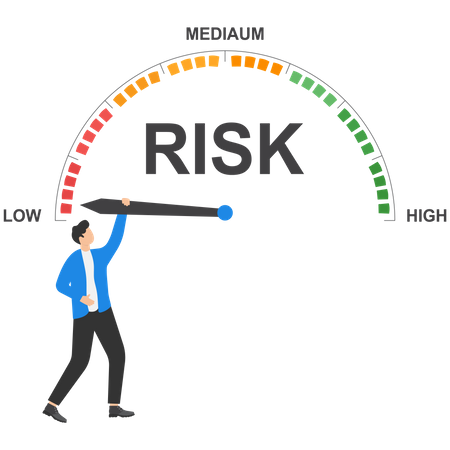 Businessman hanging on risk meter Illustration
