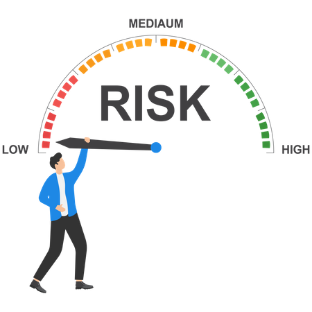 Businessman hanging on risk meter  Illustration