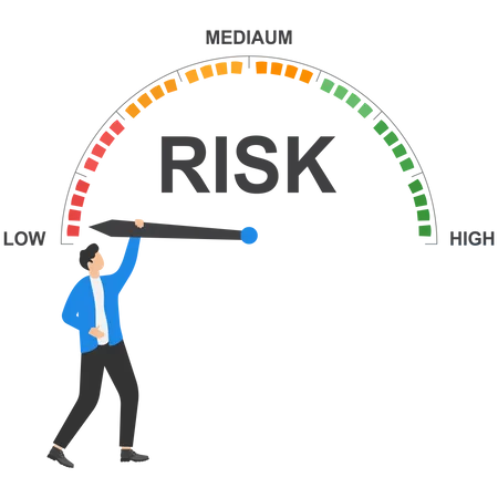 Businessman hanging on risk meter  Illustration