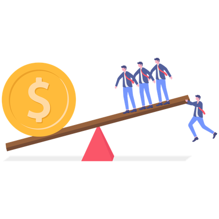 Businessman hanging on sea saw while getting fianncial success  Illustration