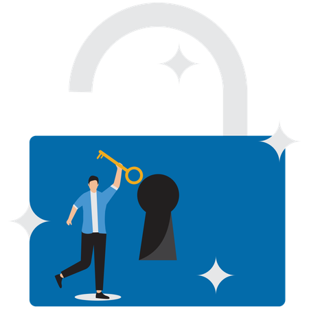 Businessman happy to open the lock with key  Illustration