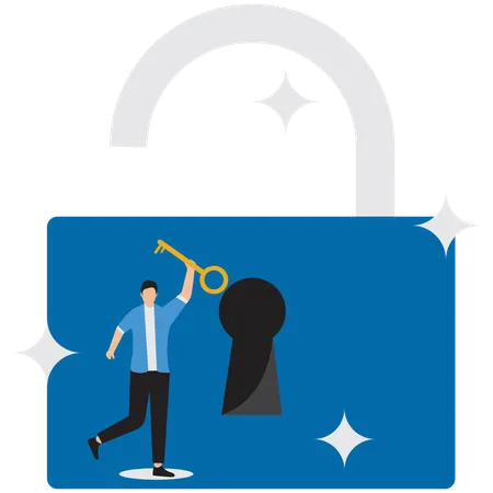 Businessman happy to open the lock with key  Illustration