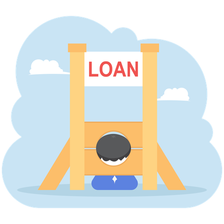 Businessman hard working in loan guillotine  Illustration