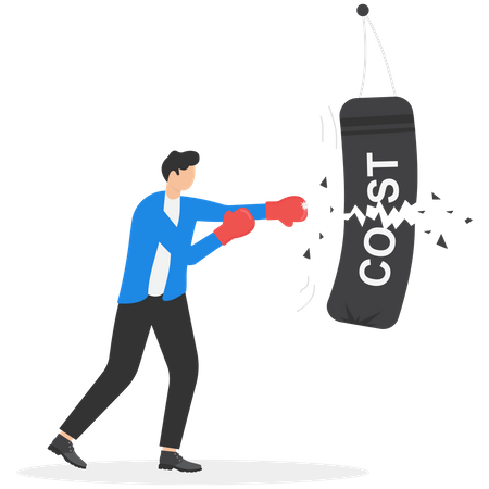 Businessman  hardly punching bag with word "cost"  Illustration