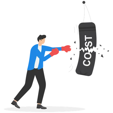 Businessman  hardly punching bag with word "cost"  Illustration