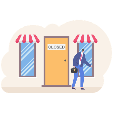 Businessman has become bankrupt and closed business  Illustration