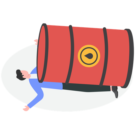 Businessman has been crushed by oil barrel with falling graph  Illustration